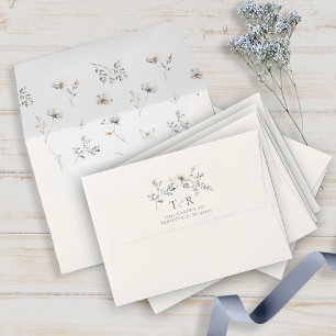 Enveloppe Aquarelle Fleur sauvage délicate Ivoire Blanc ID11