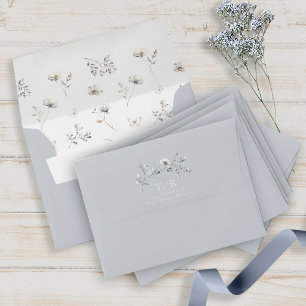 Enveloppe Aquarelle Fleur sauvage délicate Lt Blue Grey ID11