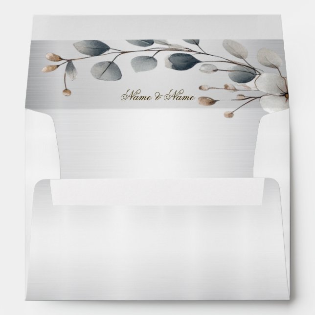 Enveloppe Aquarelle Fleurs blanches Cadre doré Argent Turquo (Dos (Bas))