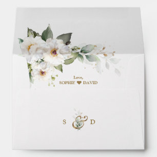 Enveloppe Aquarelle Fleurs blanches Mariage Adresse de retou