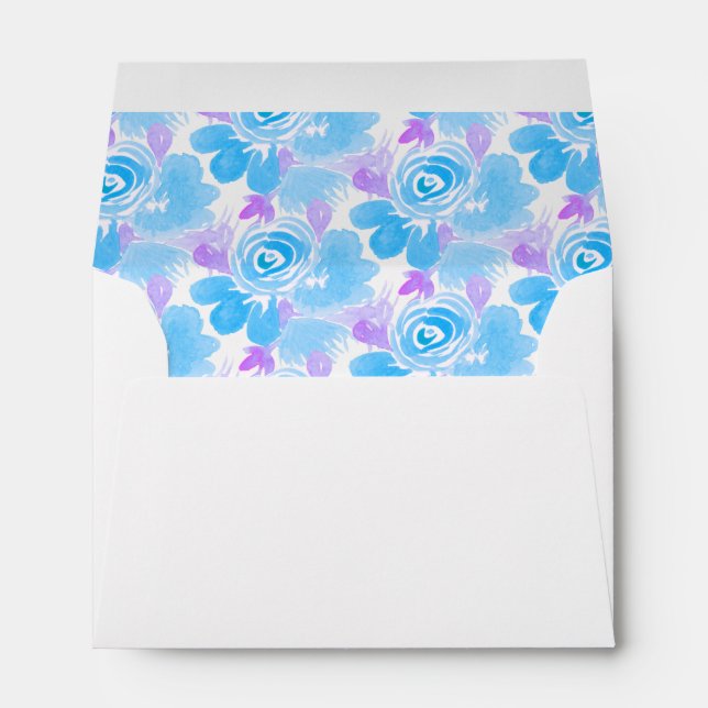 Enveloppe Aquarelle Fleurs Bleu pourpre main peint (Dos (Bas))