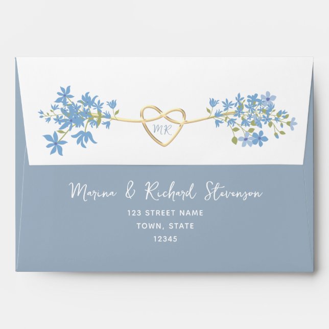 Enveloppe Aquarelle Fleurs Mariage bleu foncé (Dos (Haut rabat))