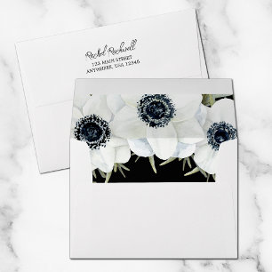 Enveloppe Aquarelle Fleurs Noir Blanc Lignées