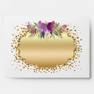 Enveloppe Aquarelle Fleurs or Parties scintillant Confetti B