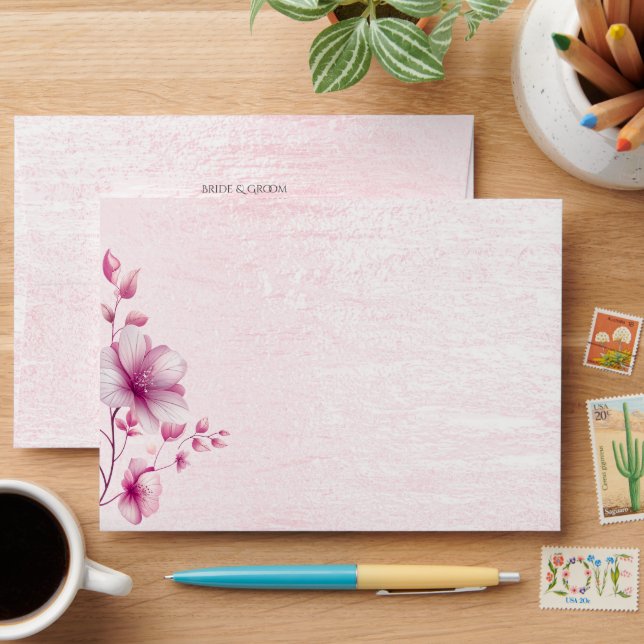 Enveloppe Aquarelle Fleurs Roses (Desk)
