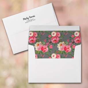 Enveloppe Aquarelle Fleurs roses Adresse de retour