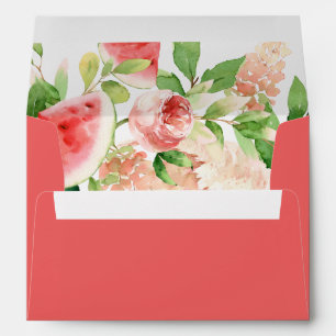 Enveloppe aquarelle Fleurs roses et fruits frais