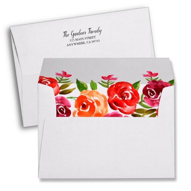 Enveloppe Aquarelle Fleurs Rouge Orange Bourgogne (Créateur téléchargé)