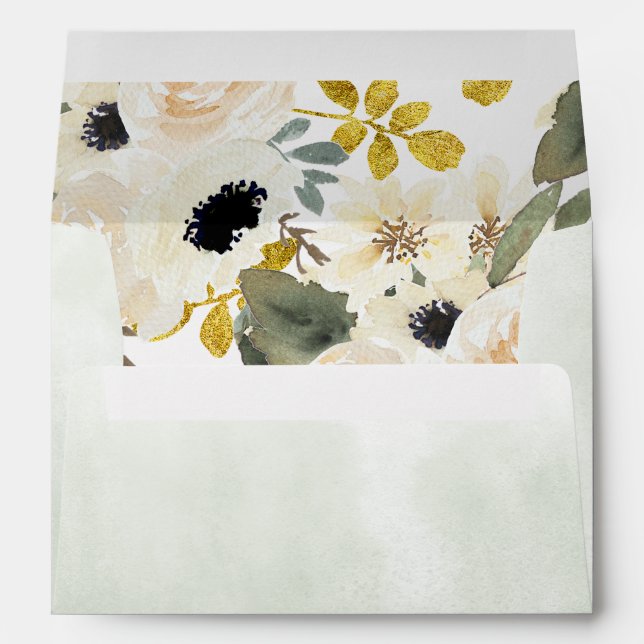 Enveloppe Aquarelle Fleurs Sage Ivory Floral (Dos (Bas))