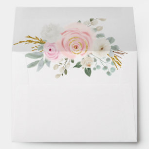 Enveloppe Aquarelle Fleurs Sage Rose Floral