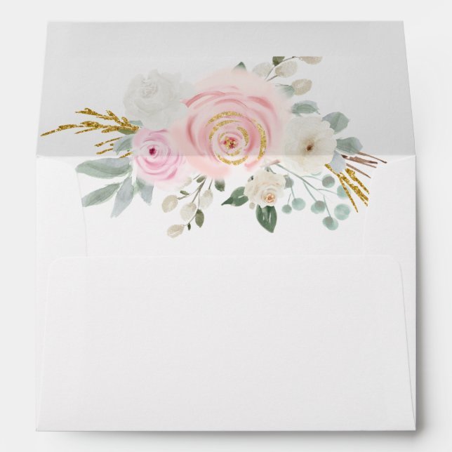 Enveloppe Aquarelle Fleurs Sage Rose Floral (Dos (Bas))