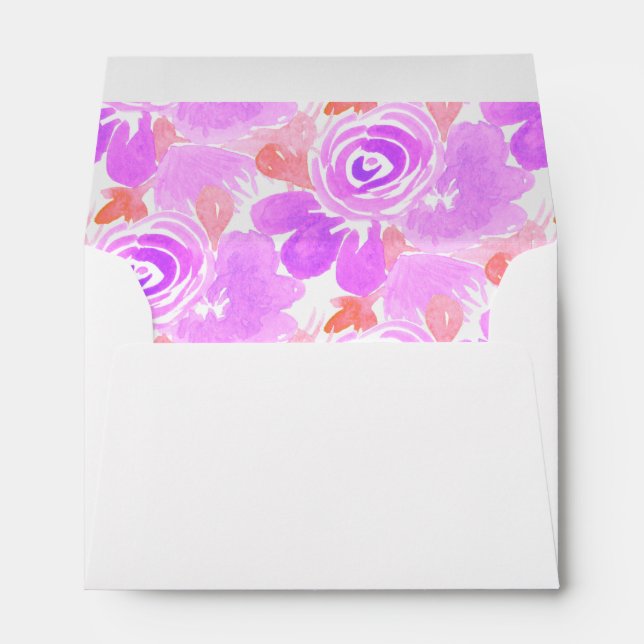 Enveloppe Aquarelle Fleurs violet rose main peint (Dos (Bas))