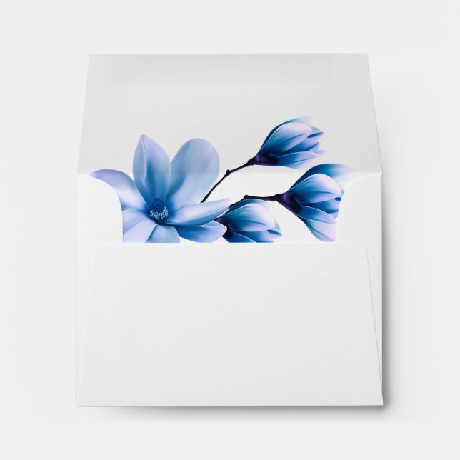 Enveloppe Aquarelle Floral Magnolia Bleu Marine Mariage RSVP (Dos (Bas))