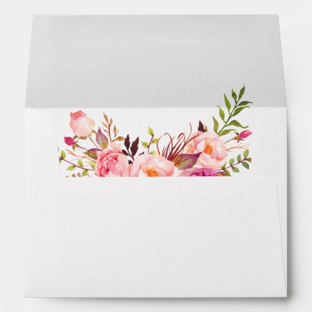 Enveloppe Aquarelle Floral rose Mariage (Dos (Bas))