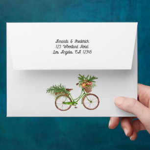 Enveloppe Aquarelle Floral Vélo Noël