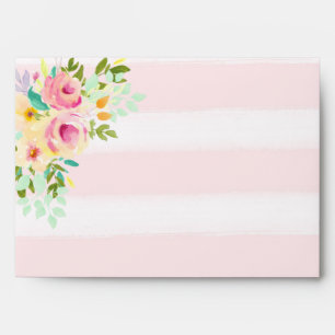 Enveloppe Aquarelle florale à rayures roses douces