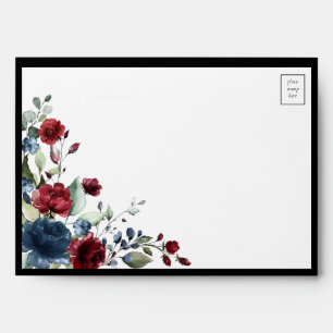Enveloppe Aquarelle florale bleu Bourgogne