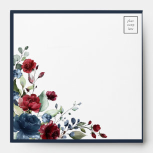 Enveloppe Aquarelle florale bleu Bourgogne