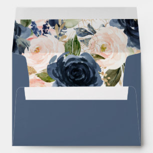 Enveloppe Aquarelle florale bleu marine rose