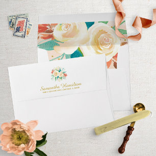 Enveloppe Aquarelle florale botanique pêche claire