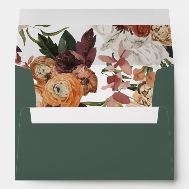 Enveloppe Aquarelle florale Bural Orange Bourgogne Vert (Dos (Bas))
