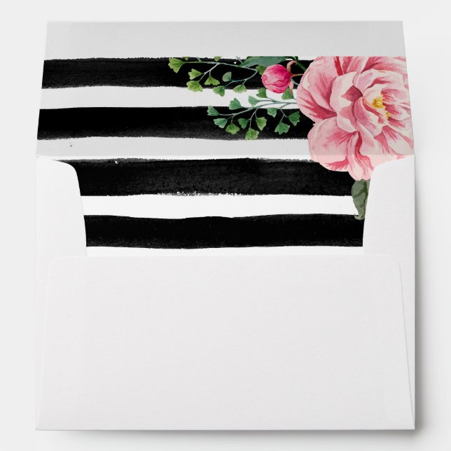 Enveloppe Aquarelle Florale Noir Blanc rayures 5x7 Mariage (Dos (Bas))