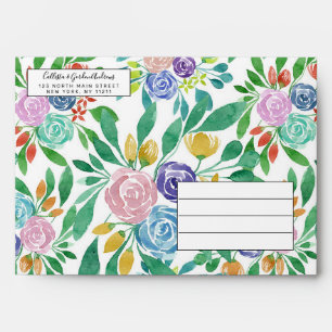 Enveloppe Aquarelle florale rose rose-jaune printemps
