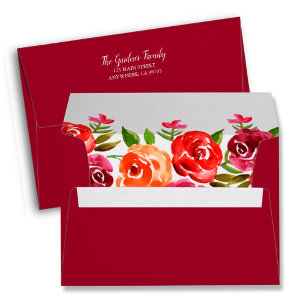 Enveloppe Aquarelle Florale Rouge Orange Bourgogne