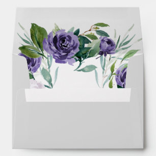 Enveloppe Aquarelle gris argenté violet Mariage floral