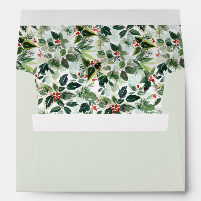 Enveloppe Aquarelle Holly verdure Noël Motif (Dos (Bas))