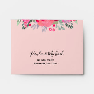 Enveloppe Aquarelle Jardin Fleur Adresse imprimée rose RSVP