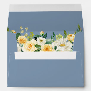 Enveloppe Aquarelle Jaune Floral Dusty Blue Mariage