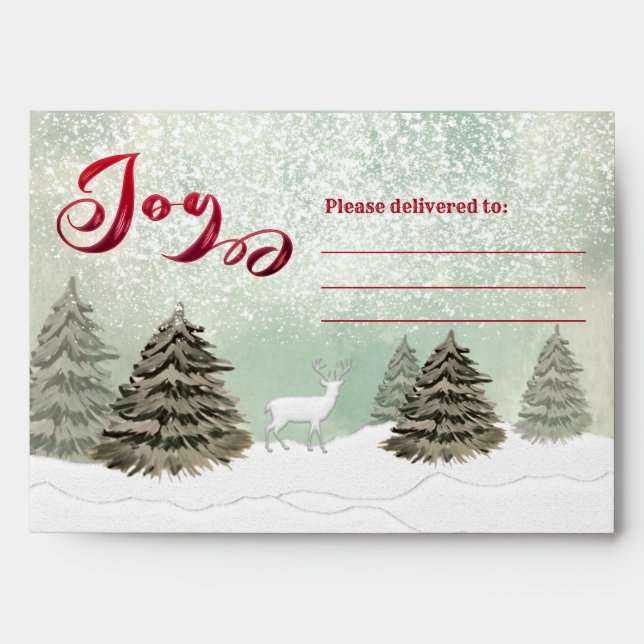 Enveloppe Aquarelle La forêt hivernale Joie Vacances (Devant)