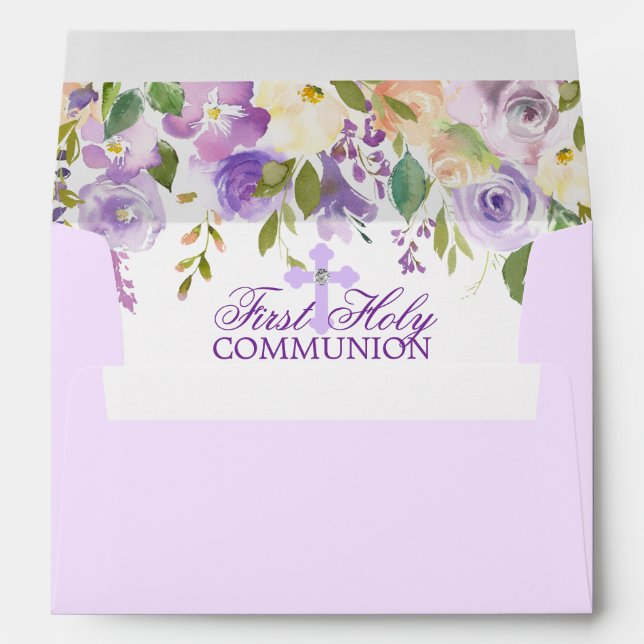 Enveloppe Aquarelle Lavande Florale Purple Première Communio (Dos (Bas))