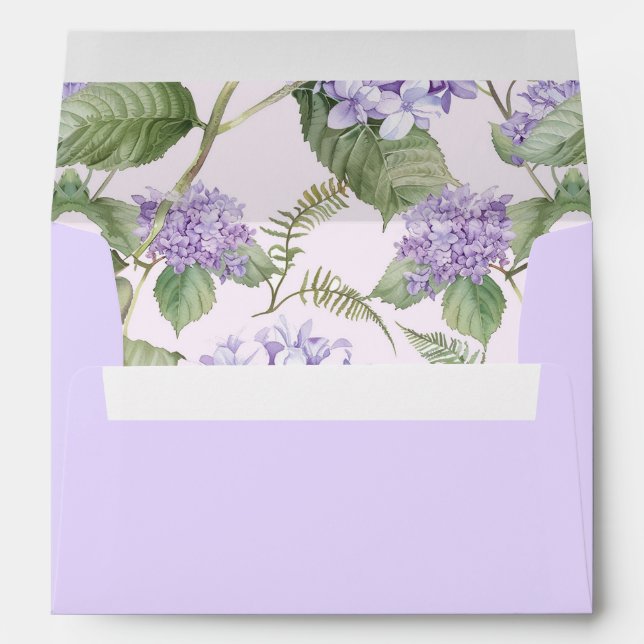 Enveloppe Aquarelle Lavande Hydrangea Fleurs Mariage (Dos (Bas))