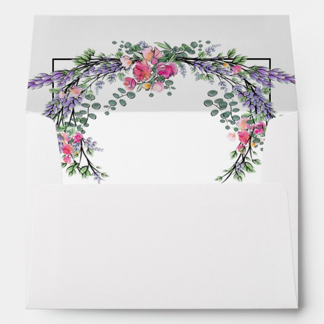 Enveloppe Aquarelle Lavande rose Rose sauvage et Eucalyptus (Dos (Bas))