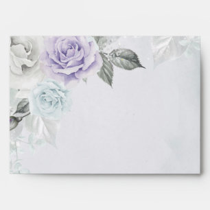 Enveloppe Aquarelle Lilac et Roses bleu pâle