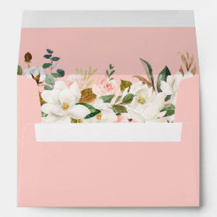 Enveloppe Aquarelle Magnolias Rose Mariage rose