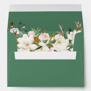 Enveloppe Aquarelle Magnolias Rose Mariage vert