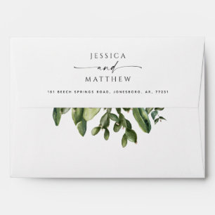 Enveloppe Aquarelle Mariage Cactus. Script botanique moderne