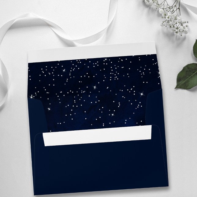 Enveloppe Aquarelle Mariage céleste Ciel bleu et étoiles (Celestial wedding envelope)