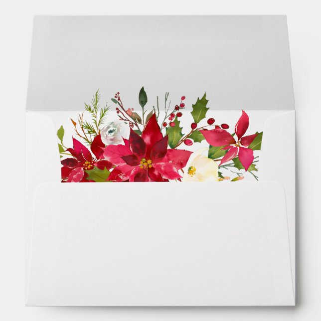 Enveloppe Aquarelle Mariage de vacances Floral Poinsettia (Dos (Bas))