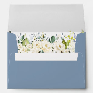 Enveloppe Aquarelle Mariage floral blanc Dusty Blue