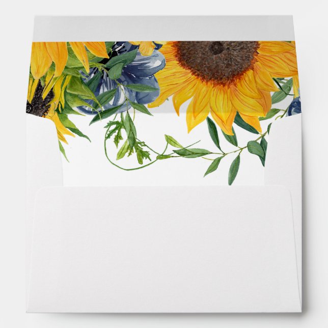 Enveloppe Aquarelle Marine Bleu Tournesol Mariage rustique (Dos (Bas))