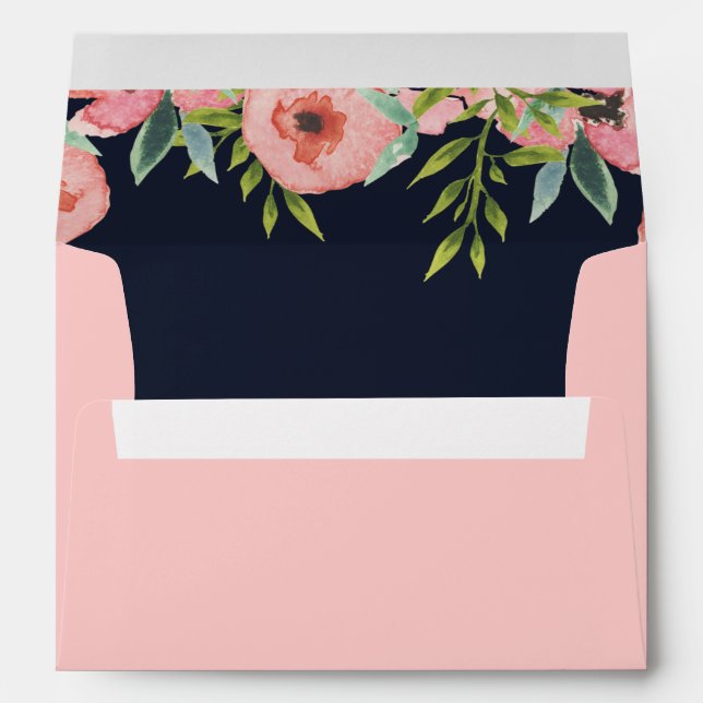 Enveloppe Aquarelle Marine Blush Floral Mariage élégant (Dos (Bas))