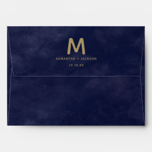Enveloppe Aquarelle marine simple et Mariage or Monogramme