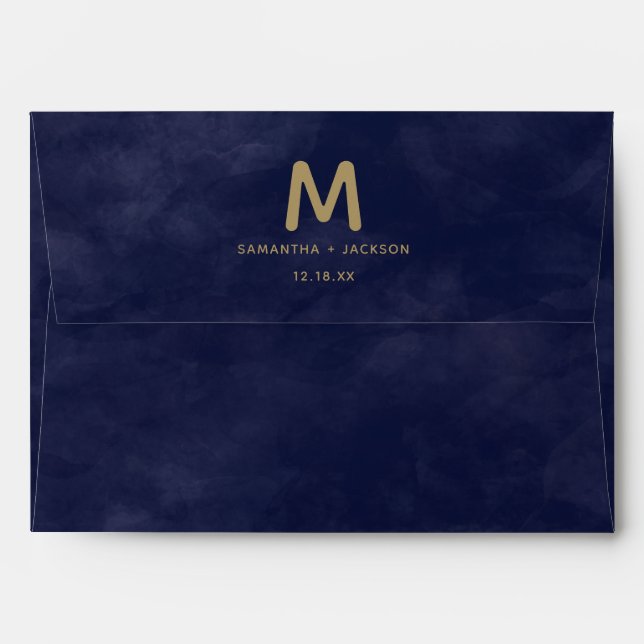 Enveloppe Aquarelle marine simple et Mariage or Monogramme (Dos (Haut rabat))