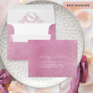 Enveloppe Aquarelle Mauve RSVP avec retour Adresse Crest Env
