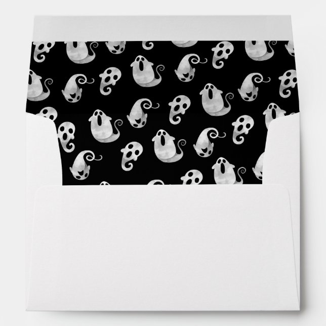 Enveloppe Aquarelle mignonne Fantômes noir et blanc Hallowee (Dos (Bas))