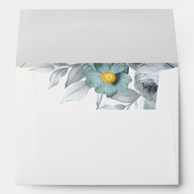 Enveloppe Aquarelle Mint Roses verts (Dos (Bas))